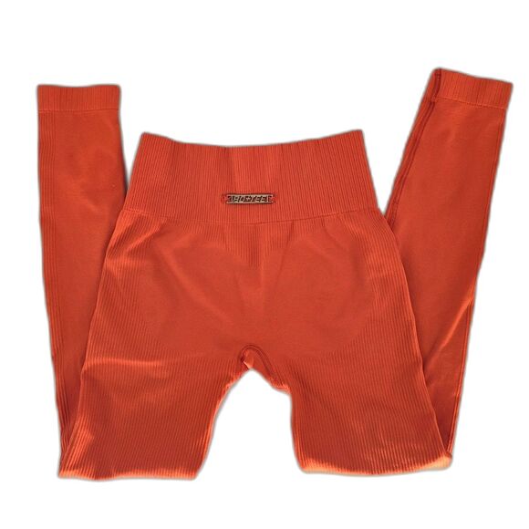 Bo+Tee Ribbed Waist Seamless Intensity Leggings Deep Orange Small - Picture 1 of 7